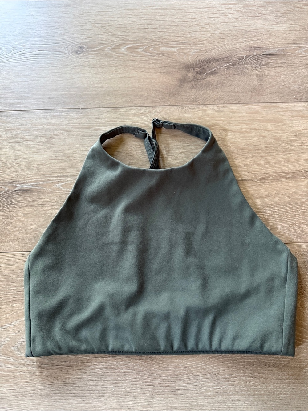 girlfriend collective olive green halter crop top